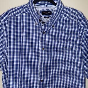 Ariat Pro Series Mens Size XL Dark Blue & White Stripe Short Sleeve Button Down